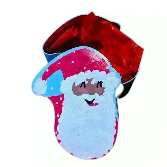 02 Hand Crafted Handmade Upcycled Hand painted Christmas Santa Tin - Picture 4 of 7